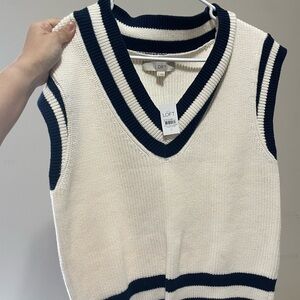 LOFT Blue and White V-Neck Sweater